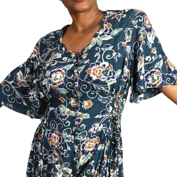 Vintage Floral Romper Green Rayon Playsuit Adjustable Corset Waist Plus Size 14 - Picture 8 of 16